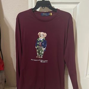 Polo long sleeve maroon tshirt w/bear logo